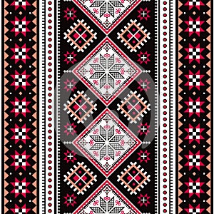 Ukrainian Hutsul Pysanky vector seamless pattern stars and geometric vertical shapes, folk art Easter eggs repetitive design