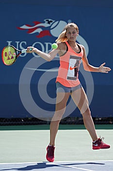 Ukrainian junior tennis player Marta Kostyuk in practice during US Open 2017