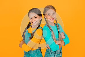 Ukrainian kids. Children ukrainian young generation. Celebrate national holiday. Patriotism concept. Girls with blue and