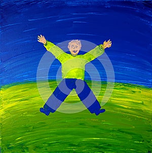 Ukrainian man happy to be alive - art painting