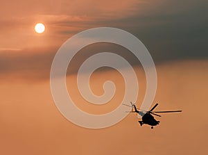 Ukrainian military helicopter in flight