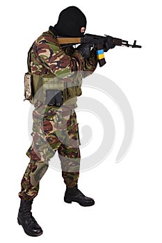 Ukrainian militiaman with kalashnikov rifle