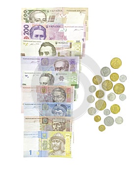 Ukrainian money. Current bills and coins