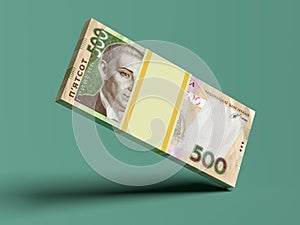 Ukrainian money hryvnia on color background