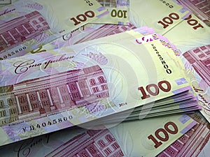 Ukrainian money. Ukrainian hryvnia banknotes. 100 UAH hryvni bills