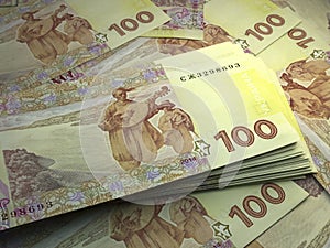 Ukrainian money. Ukrainian hryvnia banknotes. 100 UAH hryvni bills
