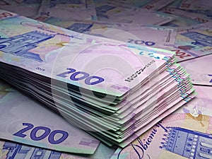 Ukrainian money. Ukrainian hryvnia banknotes. 200 UAH hryvni bills