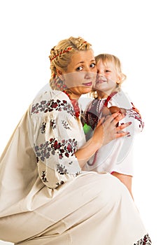 Ukrainian mother and daughter hugging