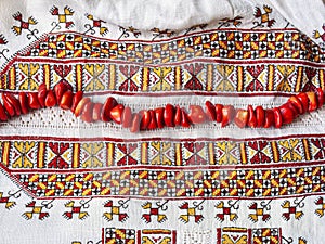 Ukrainian national embroidery and red coral beads