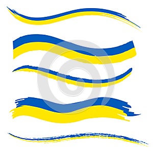 Ukrainian national flag. Blue and yellow stripes, hand drawn ribbon. Support and help Ukraine