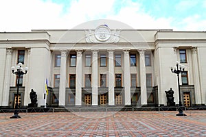 Ukrainian parliament, Kyiv, Verkhovna Rada. The inscription in Ukrainian language - Supreme Council of Ukraine in Kiev