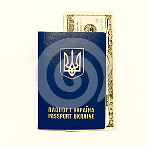 Ukrainian passport and cash on whine