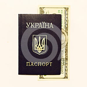 Ukrainian passport and cash on whine
