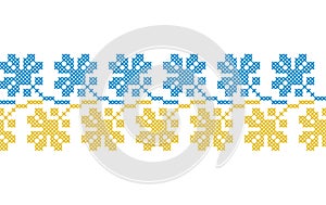 Ukrainian patriotic floral pattern in yellow and blue colors. Vector ornament, border, pattern. Ukrainian folk, ethnic