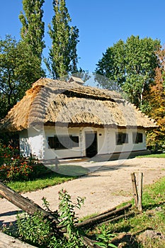 Ukrainian rural cottage with a straw roof