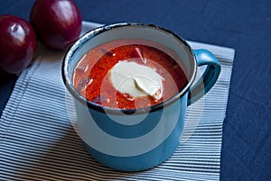 Ukrainian and russian national red soup borsch