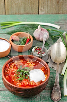 Ukrainian and Russian traditional vegetable red soup borsch