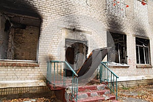 The Ukrainian school was bombed as a result of the attack of the Russian invaders. War and its aftermath concept.