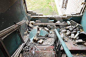 The Ukrainian school was bombed as a result of the attack of the Russian invaders. War and its aftermath concept.