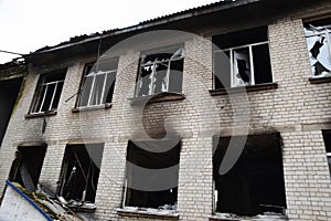 The Ukrainian school was bombed as a result of the attack of the Russian invaders. War and its aftermath concept.