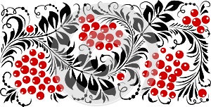 Ukrainian style poster based on Ukrainian folk embroidery in red and black on a white background. Petrykivka.