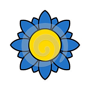 Ukrainian sunflower illustration. Ukrainian flower icon in yellow and blue colors isolated on white background. Vector EPS 10