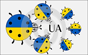 Ukrainian symbols. Ladybug. Company sign. Ukrainian flag . cute illustrationIllustration