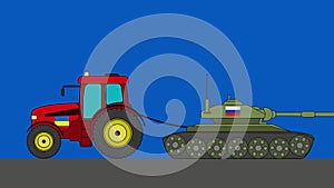 Ukrainian tractor tows away a Russian tank animation motion graphics