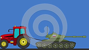Ukrainian tractor tows away a Russian tank animation motion graphics