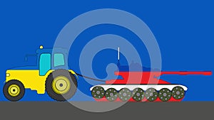 Ukrainian tractor tows away a Russian tank seamless loop animation motion graphics