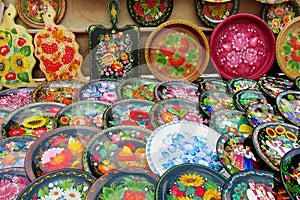 Ukrainian traditional colorful plates with flowers