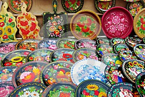 Ukrainian traditional colorful plates with flowers photo