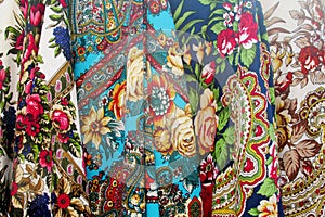 Ukrainian traditional colorful textil head covers with flowers