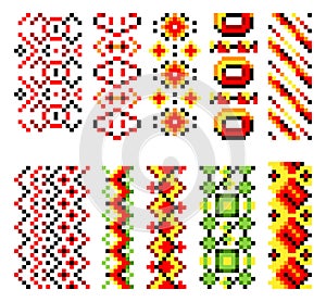 Ukrainian traditional embroidery. Set of patterns for cross stitching decoration. Cross-stitch traditional folk. Vector