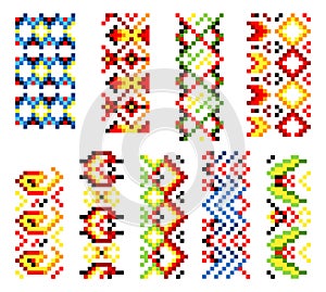 Ukrainian traditional embroidery. Set of patterns for cross stitching decoration. Cross-stitch traditional folk. Vector