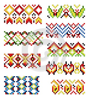 Ukrainian traditional embroidery. Set of patterns for cross stitching decoration. Cross-stitch traditional folk. Vector