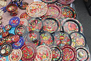 Ukrainian traditional painting on wooden plates photo