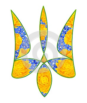 Floral Trident. Emblem of Ukraine. Concept of patriotism. Support of Ukraine.