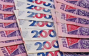 Ukrainian two hundred hryvnya bills arranged in a fan