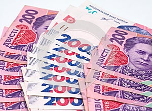 Ukrainian two hundred hryvnya bills arranged in a fan