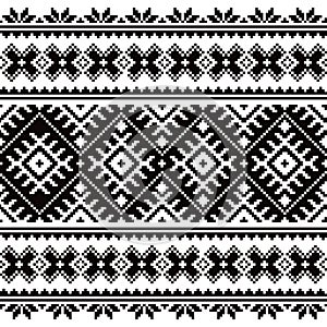 Ukrainian Vyshyvanka vector seamless cross-stitch pattern in black on white background, traditional ornament