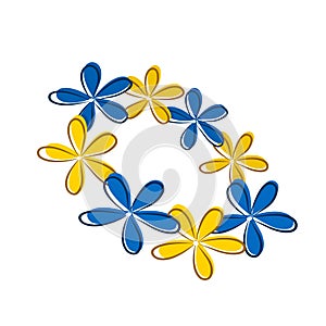 ukrainian wreath, blue and yellow flowers, pray for Ukraine vector illustration