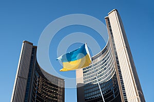 Ukranian Flag Flies In Solidarity with Ukraine at Toronto City Hall, Canada