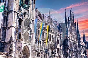 Ukranian flags in Munich, Germany in support against war in Ukraine.