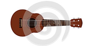 Ukulele cute isolated on white, small ukelele dark brown color for flat icon, realistic ukelele for classical music play, ukulele