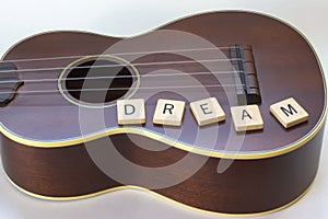 Ukulele Dream square Letter Tiles on white