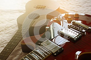Ukulele and Electric guitar macro abstract