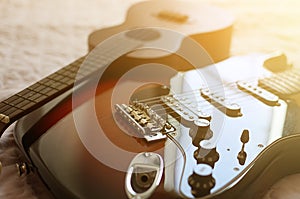 Ukulele and Electric guitar macro abstract