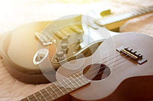 Ukulele and Electric guitar macro abstract