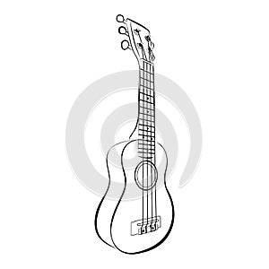 Ukulele guitar, cartoon vector and illustration, black and white, hand drawn, sketch style